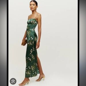 Reformation Frankie Silk Dress - green floral